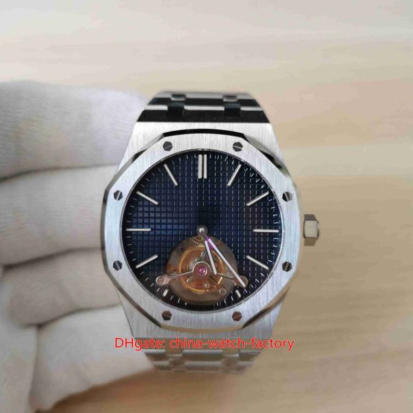 

items mens watch super version ultra-thin 41mm x 8.85mm 26510 real tourbillon blue dial power reserve cal.2924 movement mechanical automatic, Slivery;brown