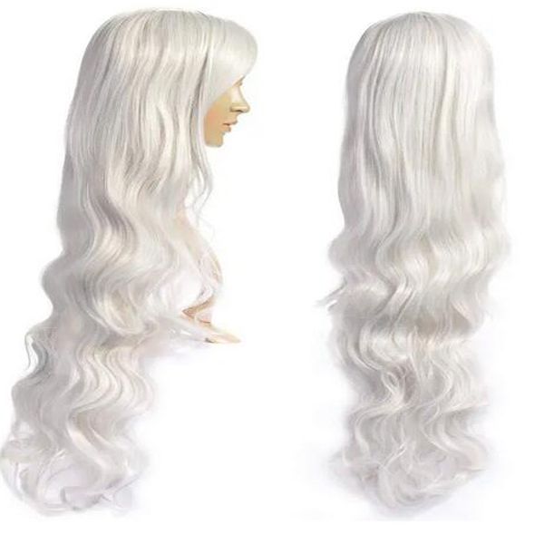 

agptek 33 inch heat resistant curly wavy long silver hair wig, Black