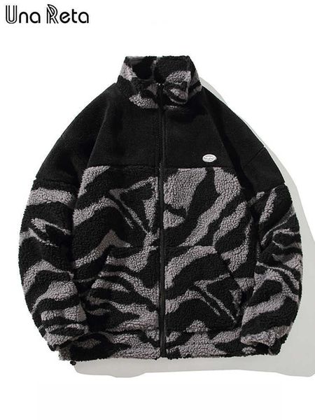 

men's fur faux fur una reta print casual lamb wool parka winter men clothing streetwear coat hip hop zipper soft jackets for men t22100, Black
