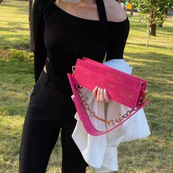 

bags evening bags designer brands chain baguette women shoulder fashion wide strap handbags luxury patent pu leather lady bag y2k clutch 202
