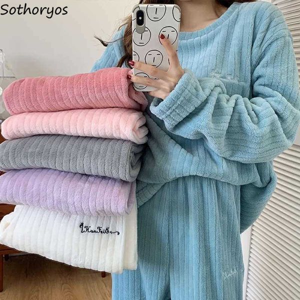 

women's sleep lounge coral velvet pajama sets women thick loose casual plus fleece simple winter flannel all match sleepwear teenagers
