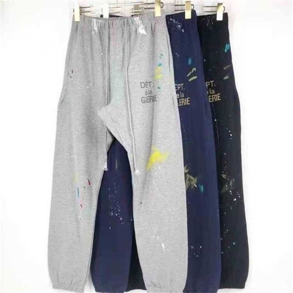 

designer trendy gallerydept casual pants ink splashing graffiti printing terry high street leisure trend men's women's lovers&#039, Black
