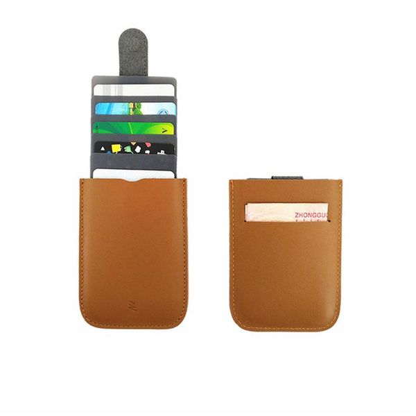 

new anti rfid blocking 5 pull credit card holder cell phone wallets reader lock bank cards holders id cards wallet pu leather174u, Brown;gray