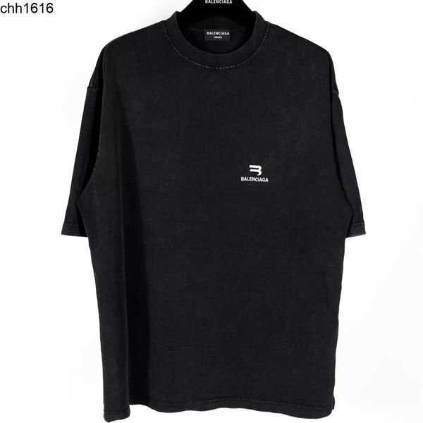 

balencaigaess paris 22ss spring summer chest double hook embroidery wrinkled shoulder os men and women lovers short sleeve t-shirt, White;black