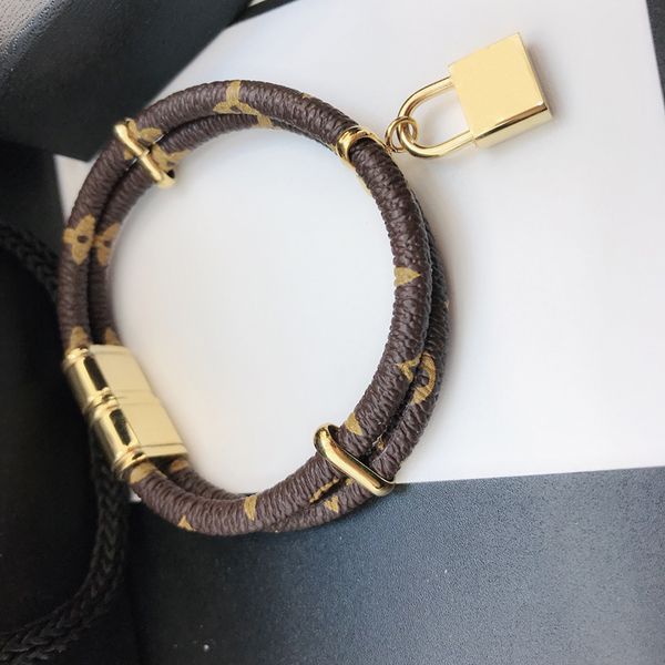 

23ss 2color brand designers men women bangle bracelet famous presbyopia 18k gold plated old flower lock stainless steel jewelry leather fash, Black