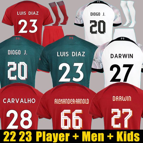

22 23 soccer jerseys darwin mohamed carvalho diogo luis diaz alexander arnold player fans football shirt 2022 2023 a.becker men kids kits, Black;yellow