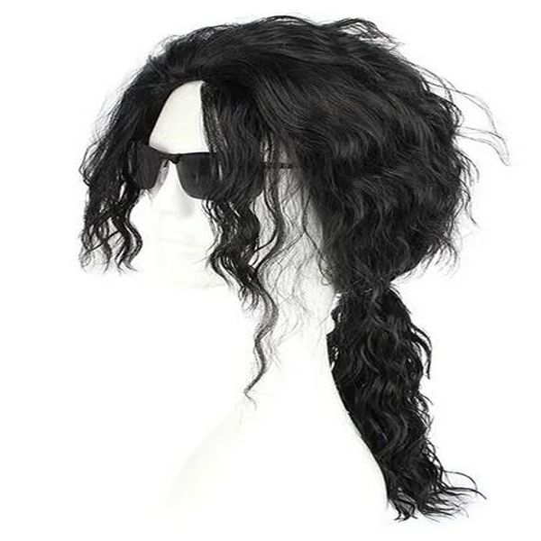 

fashion michael jackson black wig middle long wavy curly wig anime wig