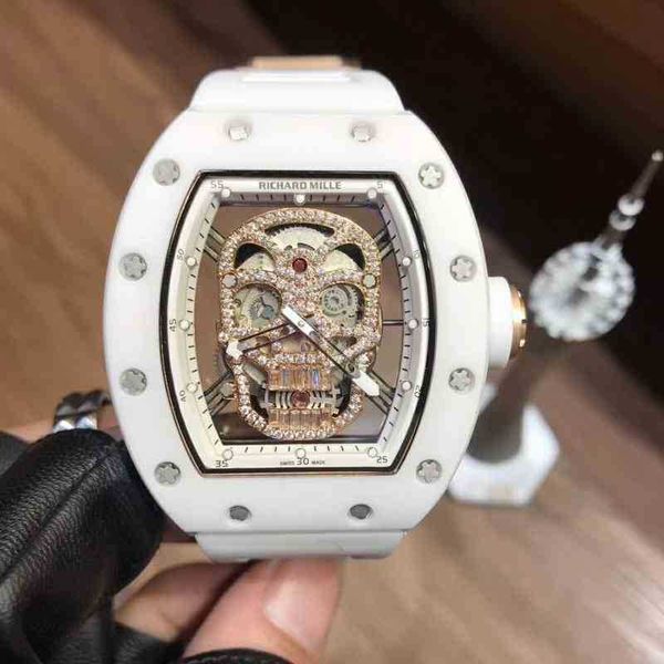 

luxury mens mechanics watch richa barrel skull automatic mechanical mill r watch fashion hollow ceramic tape men