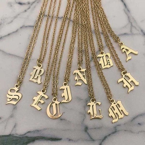 

pendant necklaces ancient letters necklace stainless steel ketting old english a-z initial pendant necklace jewelry bijoux femme l221011, Silver
