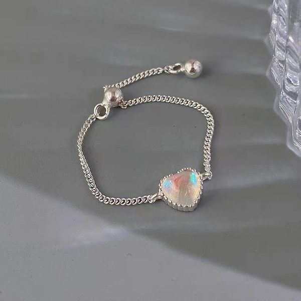 

s925 sterling silver heart pendant band rings elegant chain ajustable ring jewelry