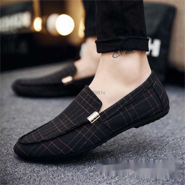 

men shoes driving shoes solid color canvas casual round toe classic trend stripes comfortable breathable flat bottom simple lightweight, Black