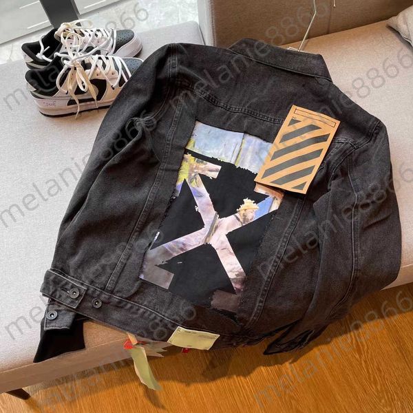 

the right version off heavy industry dream speckle strong wash ink print gradual change denim jacket fashion, Black;brown
