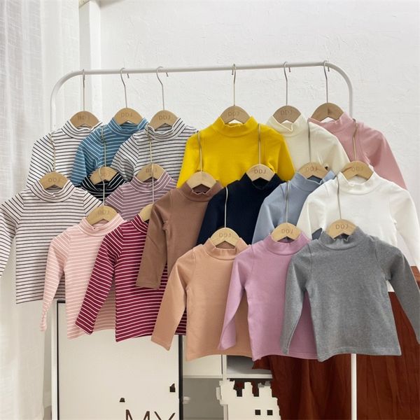 

boys t-shirt long-sleeved girls shirts high-necked baby tee solid color for children 20221017 e3, Blue