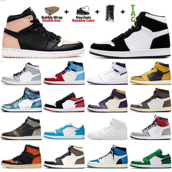 

1 university blue beginnings 1s basketball shoes pollen hyper royal dark mocha patent bred seafoam unc twist men women sneakers, Black