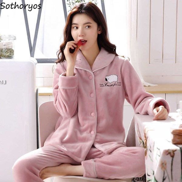 

women's sleep lounge flannel pajamas set women winter warm single breasted pyjamas long sleeve soft comfortable sweet elegant woman sle