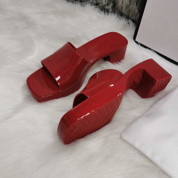 

women sandals designer woman fashion rubber jelly black white red high heels slides platform chunky bottoms ladies luxurys casual beach beig