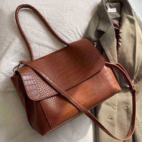 

single shoulder bag designer crocodile pattern women handbag large capacity shoulder bags for female 2022 casual totes pu leather messenger