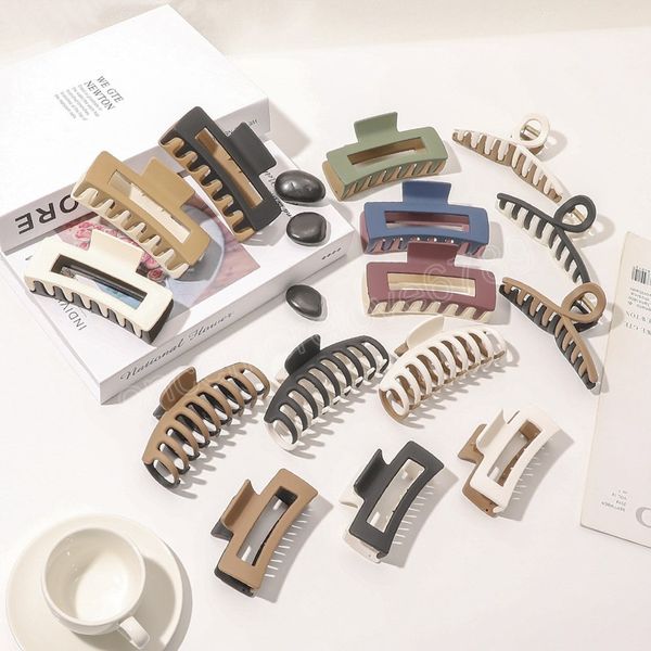 

two-color square cross frosted clamps temperament women hair claws crab hair clips hollow geometric barrettes hairgrips, Slivery;golden