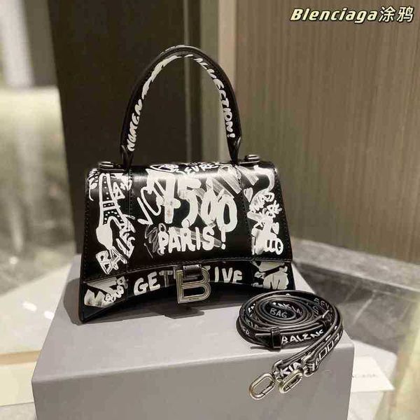 

designer handbags balencaigass fashion bags female star same 2022 versatile graffiti color home hourglass character leather messenger