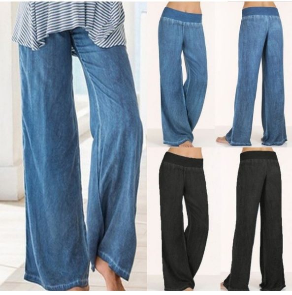 

women's pants imitation casual jeans cool summer loose wide leg trousers denim women cargo 2022, Black;white