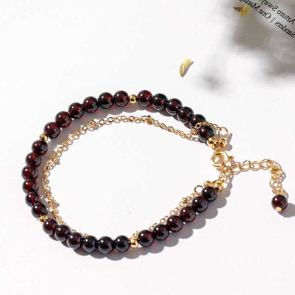

beaded strands natural stone garnet beads bracelet wine red gold plated double layer strand bangles bracelets for women jewelry 2022 ybr200, Black