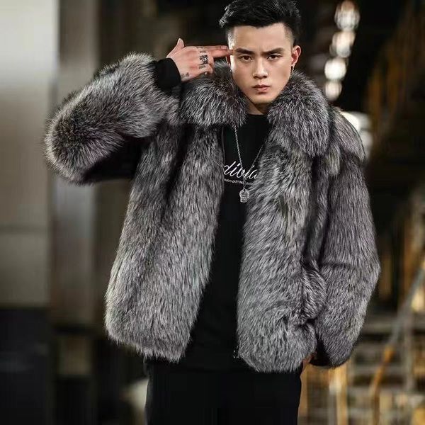 

men's leather fur short jacket faux fox fur coat coats men lapel comfort fashion caroline blomst travel commuting casual manufacturers, Black