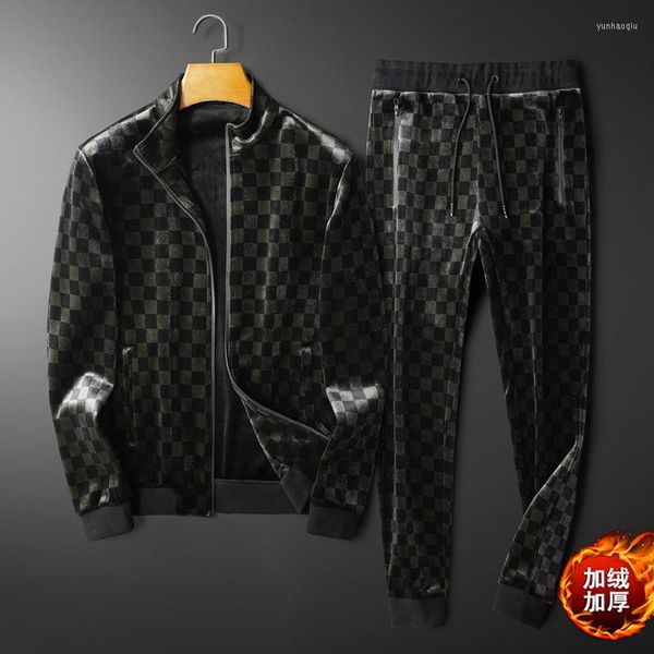 

men's tracksuits 2022 autumn and winter gold velvet thickened plush zipper set european station men's two-piece wear clothing, Gray