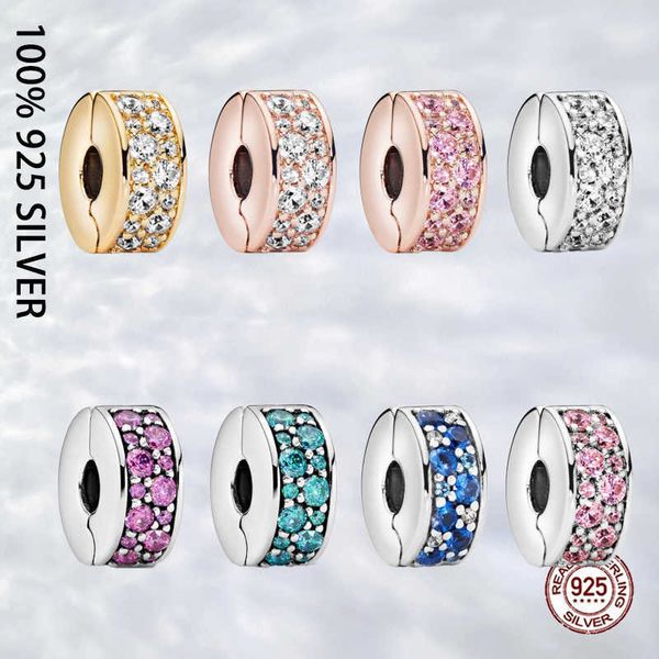 

charm bracelets fit original real 925 sterling silver colorful pave clip charm for women bracelet trinket diy jewelry l221013, Golden;silver