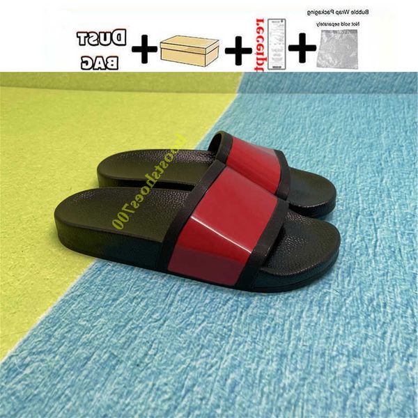 

with box men women fashion slippers luxury slides summer flat slipper trendy leather rubber sandal mens beach slide us 5-12 gold riband us9., Black