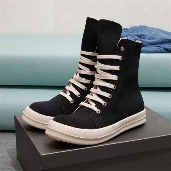 

boots designer rick owen canvas high shoes platform boot men women shoe black lace up booties sajo 70j1# 2023
