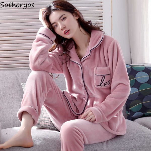 

women's sleep lounge pajama sets women flannel winter warm sleepwear cozy soft fluffy turn-down collar home lounge wear thickening prin