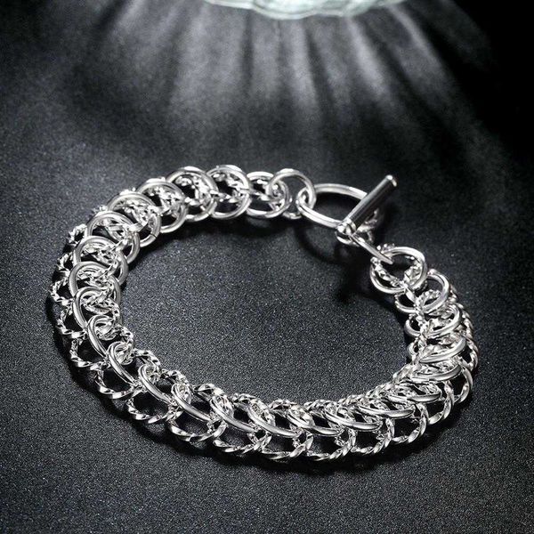 

beaded strands charm 925 sterling silver circle chain bracelets for woman men fashion fine wedding party noble jewelry holiday gifts l221012, Black