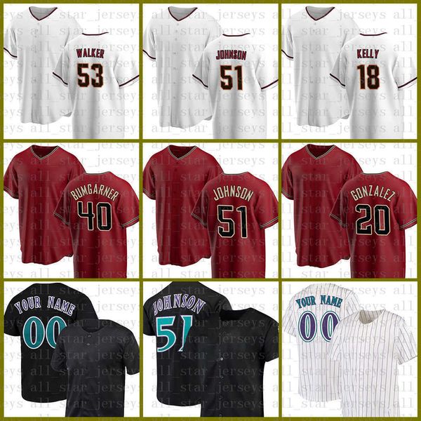 

arizona baseball jersey 51 randy johnson madison bumgarner luis gonzalez christian walker carson kelly nick ahmed stuart fairchild seth beer, Blue;black