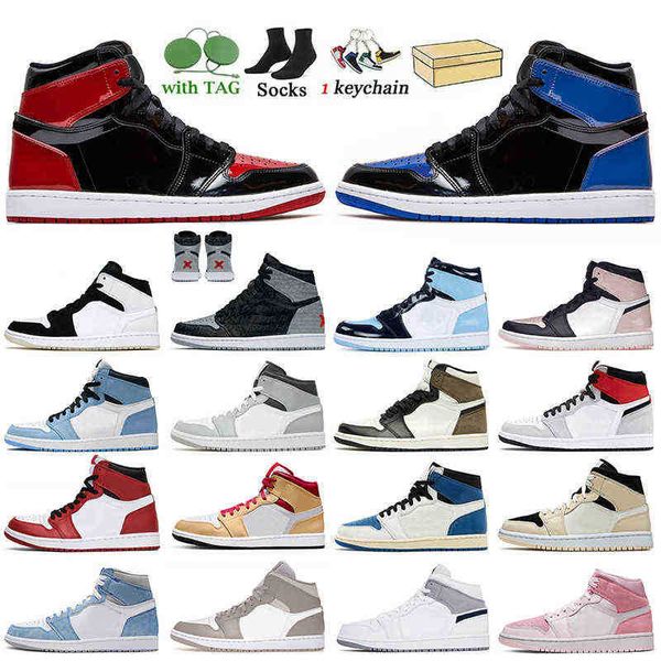

2022 with box jumpman 1 1s basketball shoes rebellionaire banned og patent bred royal beige red university blue paris shadow linen mens, Black