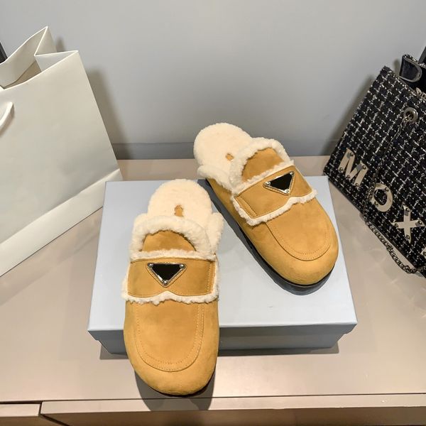 

with box shearling platform slipper women sandals brand muller designer winter shoes faux fur fluff slides half mule loafer indoor sneakers, Black