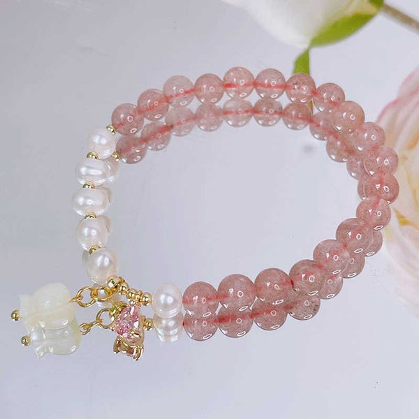 

beaded strands sweet natural shell flower strawberry quartz/freshwater pearls beaded strand bracelets for women female fine jewelry ybr749 l, Black