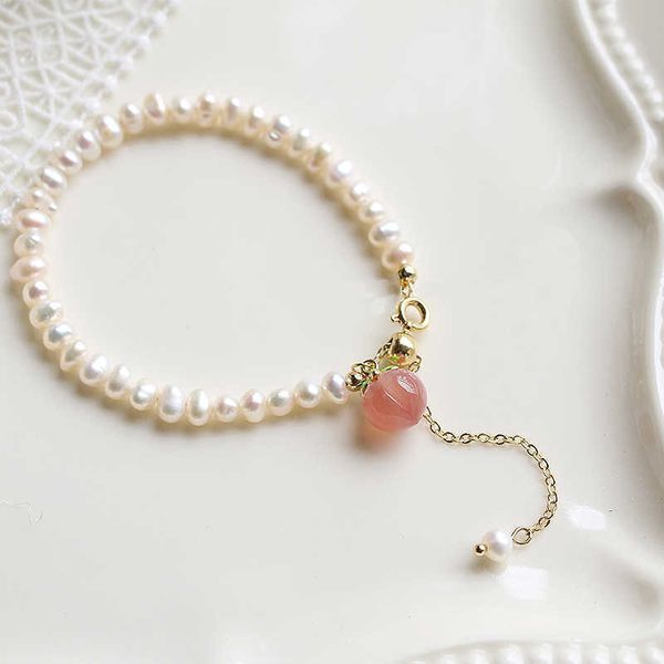 

beaded strands sweet fruit peach pink agate natural freshwater pearls beads handmade strand bracelets for women ladies fashion jewelry ybr26, Black
