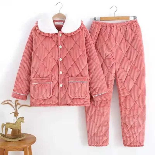 

women's sleep lounge thick winter warm pajamas women flannel women pyjamas sets pijama suit with pants warm fleece home clothes for fem