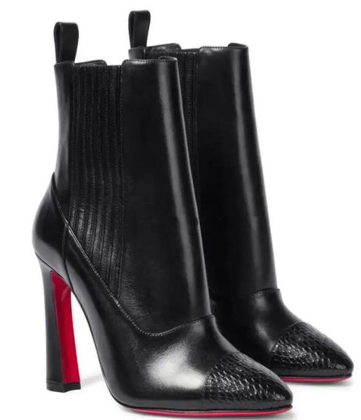 

fashion ankle boots red paint sole calfskin crumpled pointed grain winter women's fashion boot, Black