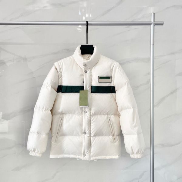 

mens white duck down parkas men womens thick designer jackets letter red ribbon stripe splicing down jacket removable couple winter, Black