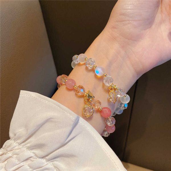 

beaded strands new arrival pink natural strawberry crystal white lighted beads elastic rope beaded bracelets for women fashion jewelry ybr45, Black