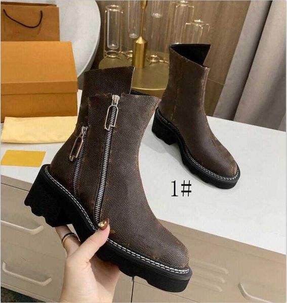 

original box women heel snow boots leather ankle boot chunky heel martin shoes print leather platform desert zip classcial boot, Black
