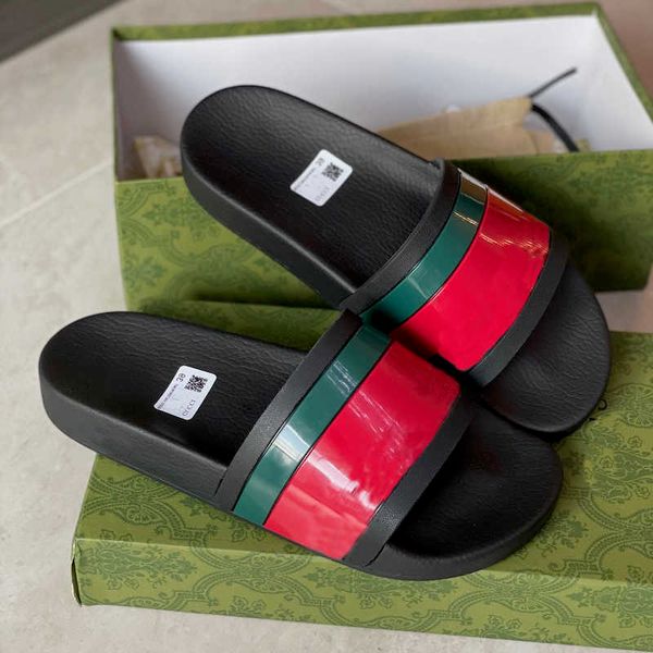 

designer rubber slide sandal floral brocade men slipper gear bottoms flip flops women striped beach causal slipper with box us5-11 silver pr, Black