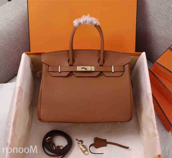 

birkins designer herme handbag luxury genuine leather woman litchi pattern togo gold 25 35