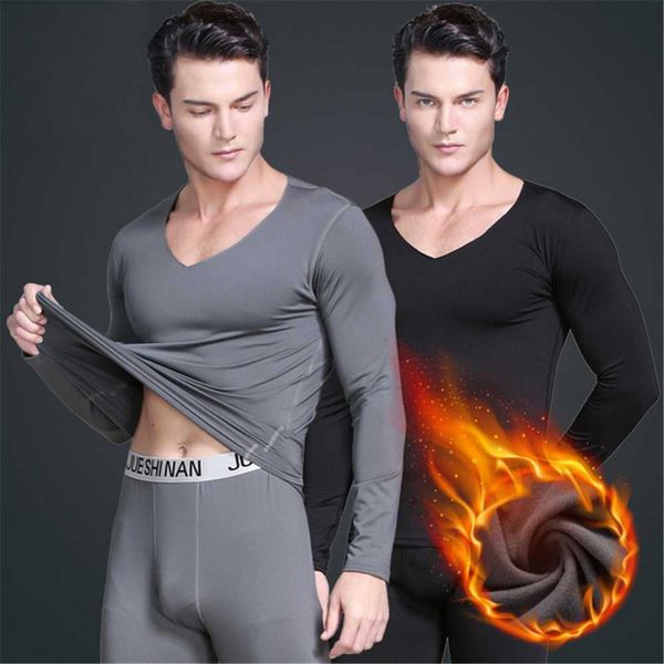 

men's sleepwear winter underwear long johns men warm thermal underwear set thin fleece elastic soft v-neck undershirt underpants t22101, Black;brown