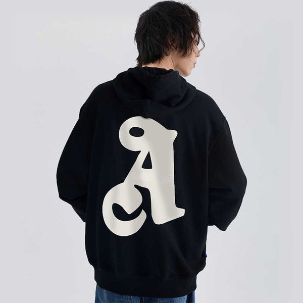 

men's hoodies sweatshirts national fashion autumn and winter plush pullover new men's casual couple's foam printed hoodie, Black