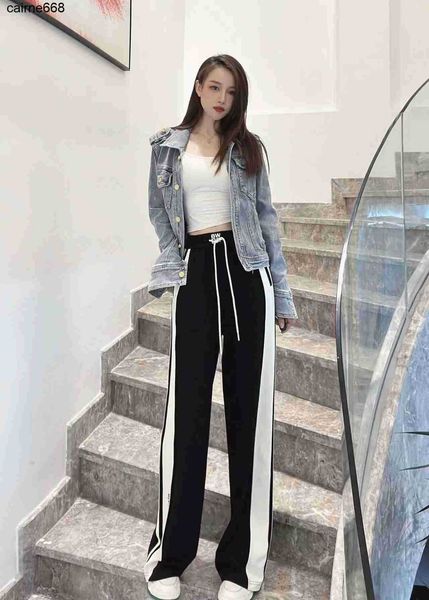 

women's pants designer autumn new color contrast embroidery letters classic casual alexanders loose versatile wide leg pants wangs, Black;white