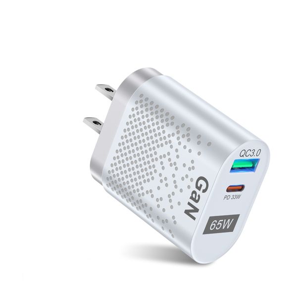 

qc3.0 fast charger 65w gan wall charger pd type-c quik charging adapter for iphone us plug