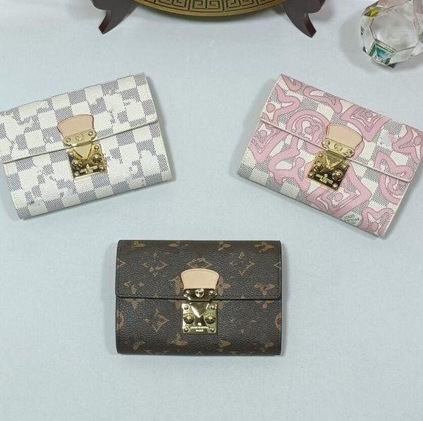 

latest plaid graffiti wallets luxury brand metal buckle flap short wallet famous designer women's multi card position clutch bags desig, Red;black