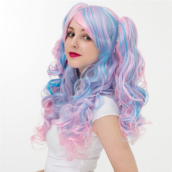 

popular natural long curly women double ponytail clip long curly wig, Black